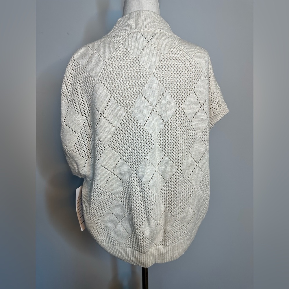 NWT Sz S Naadam argyle print cream white knit crew neck sweater cashmere blend - Picture 2 of 8
